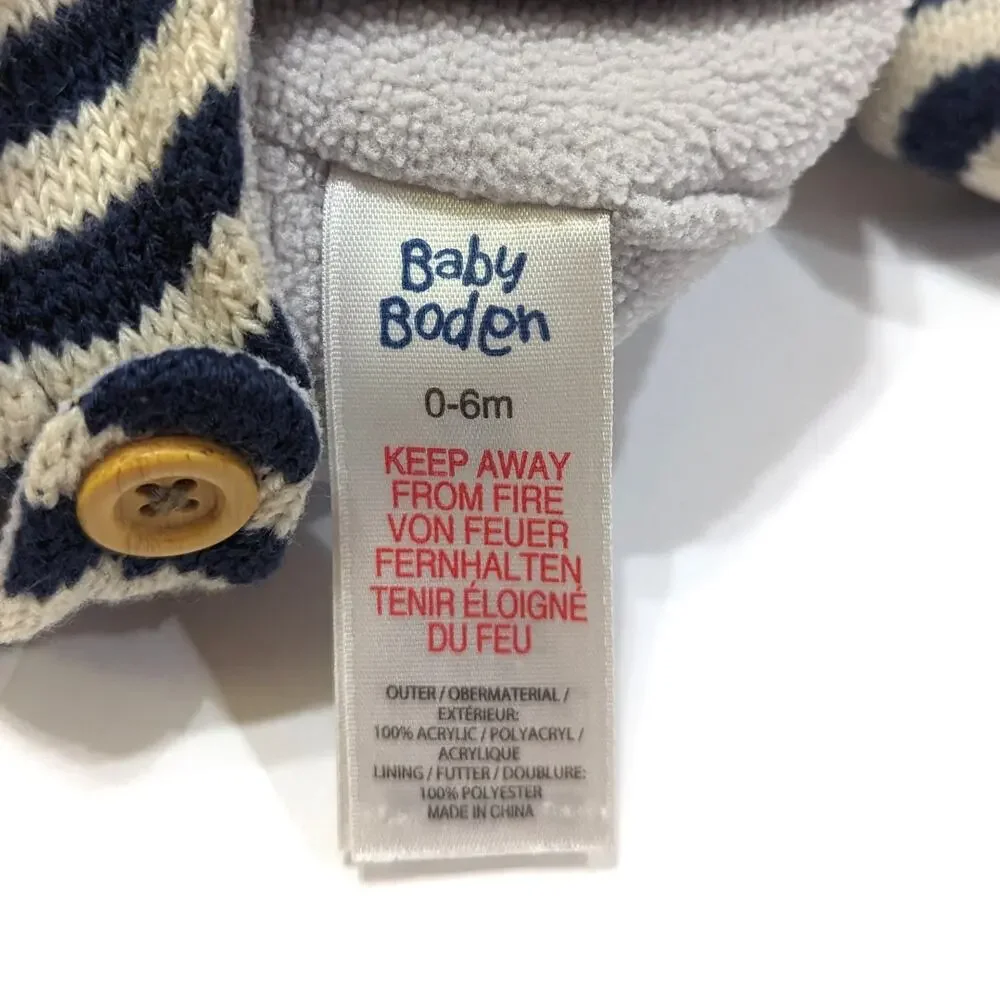 Baby Boden Winter Hat Mittens Set Boys Size 0-6m Blue Car Pom Pom